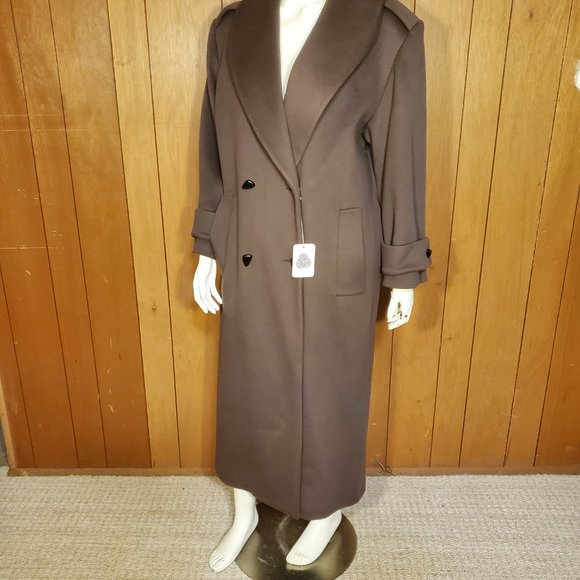 NWT Alorna Vintage Brown Wool Trench Coat Women's Size 16 - Picture 3 of 10
